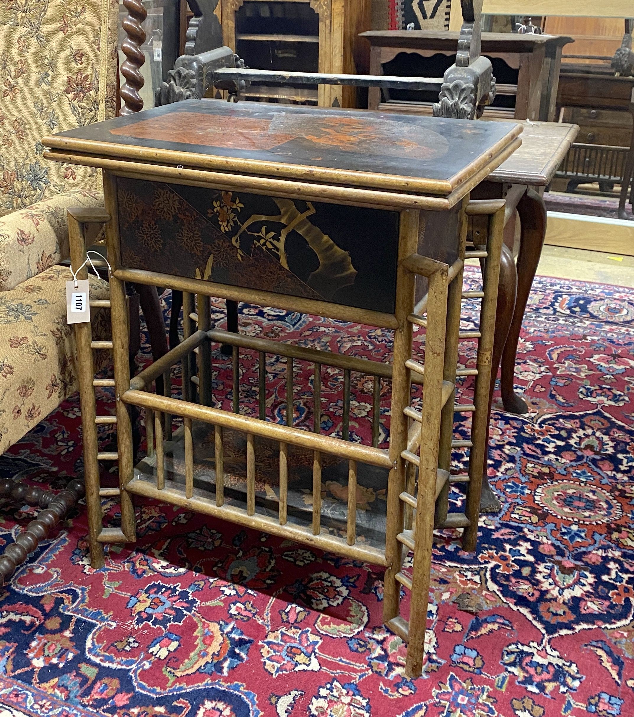 A Chinese lacquered bamboo rectangular folding card table, width 62cm, depth 41cm, height 78cm